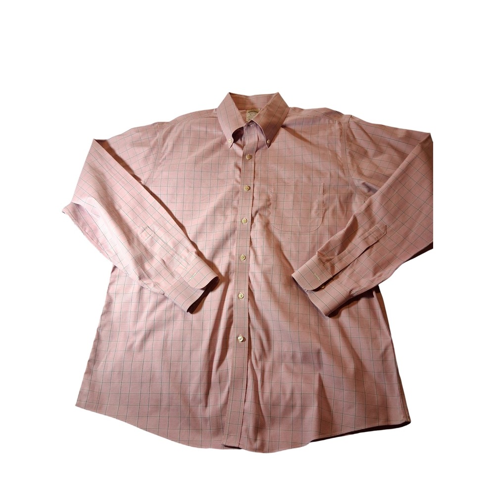 Brooks Brothers Regent Fit Shirt Mens 16.5 35 Pink Check Non-Iron Supima Cotton